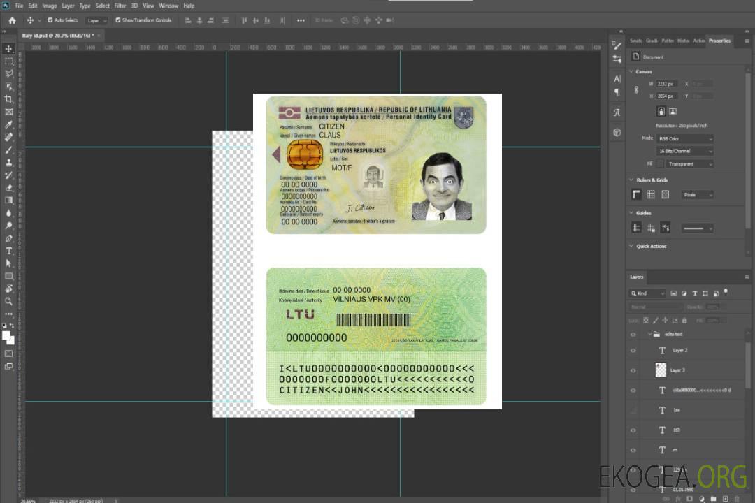 Carte d'identité Lituanie template Carte d'identité Lituanie template